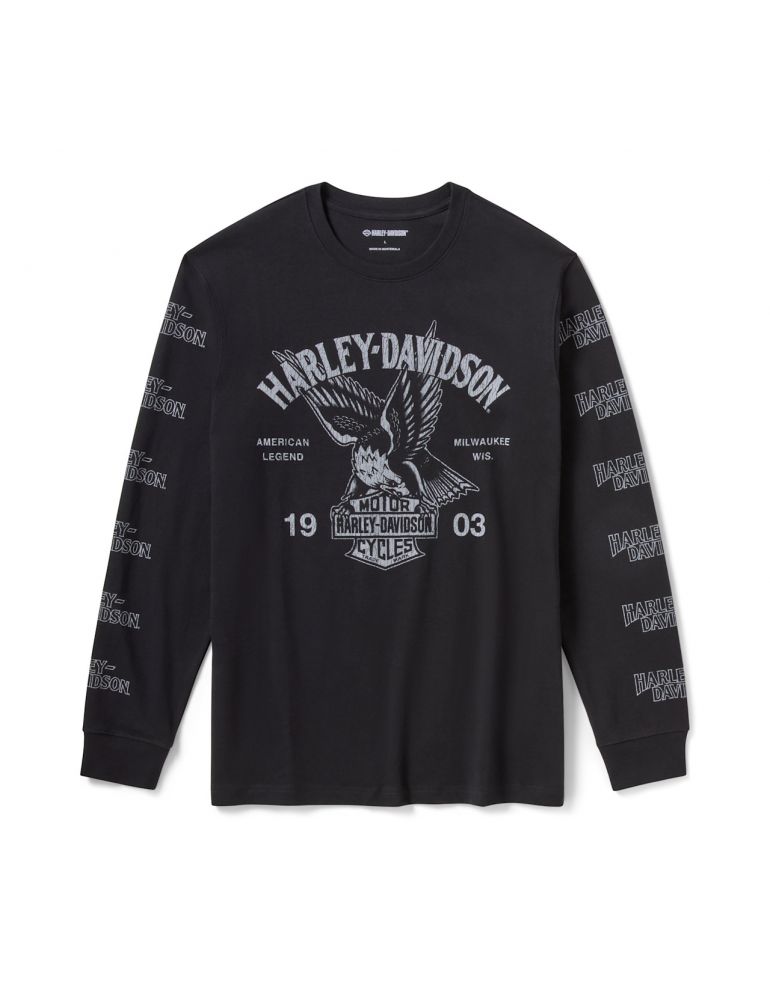 Чоловіча футболка з довгим рукавом та принтом H-D American Classic Eagle — колір Harley Black