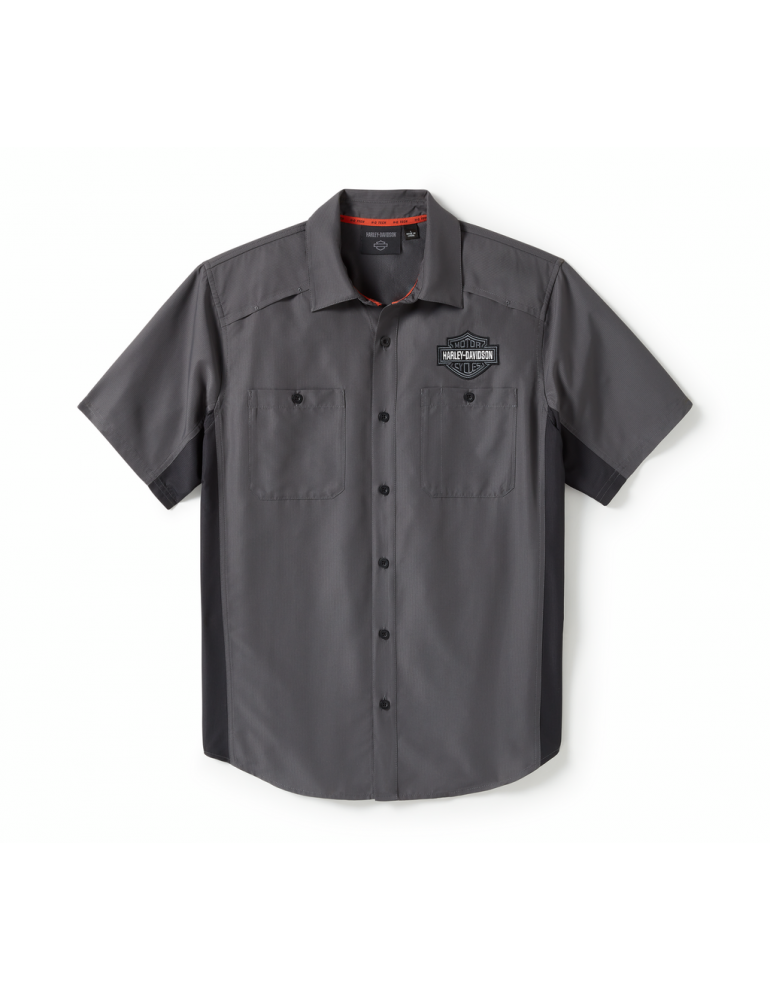 Сорочка з коротким рукавом чоловіча SHIRT-WOVEN,DARK GREY/BLACK розмір L