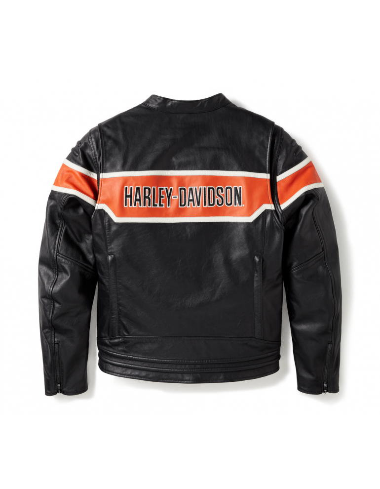 Куртка чоловіча райдингова JACKET-TRENTON, LEATHER, BLACK/ORANGE,  розмір L