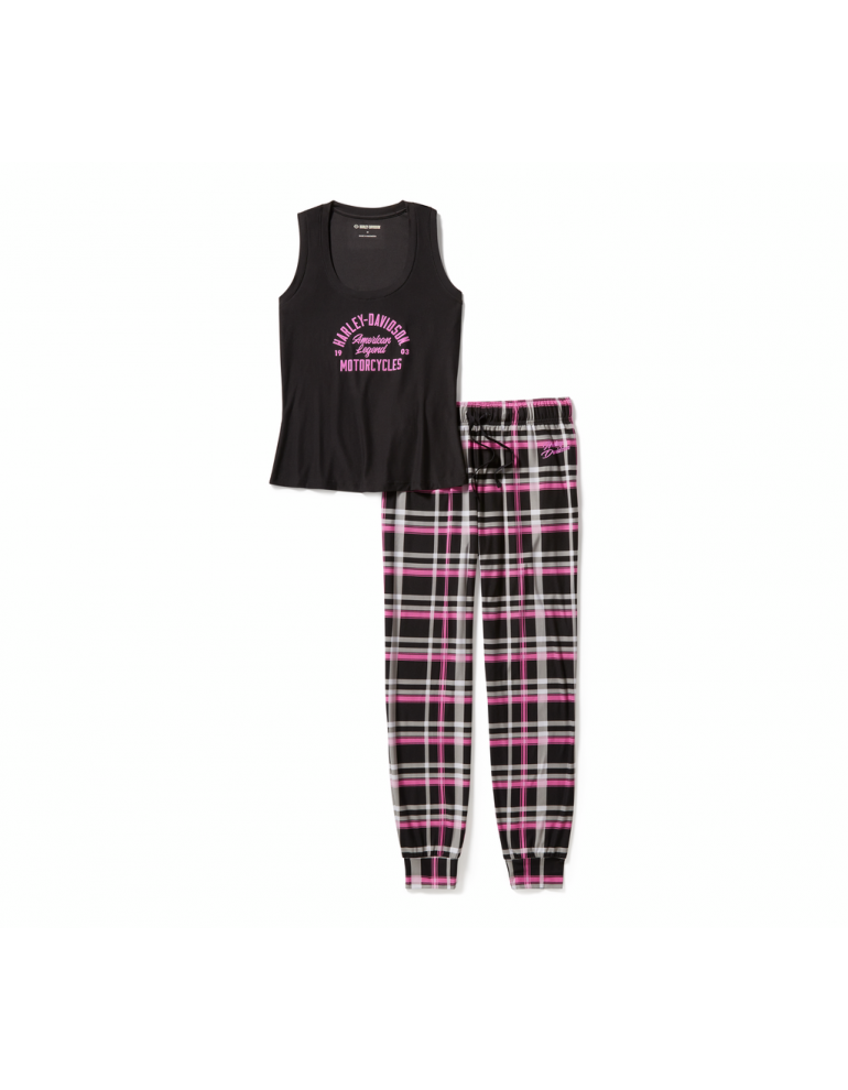 Піжама жіноча PAJAMA SET-KNIT,BLACK PLAID розмір XS