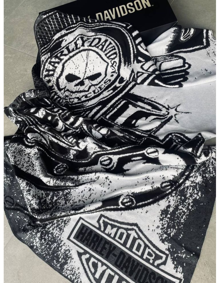 Плед Harley-Davidson чорно-білий з черепом, 115*160 см